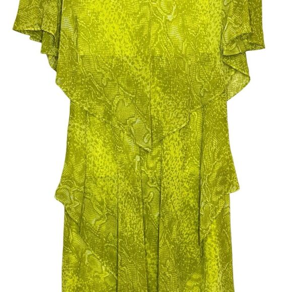 Vicky Tiel Green Snake Print Tiered Handkerchief Dress Size M Chiffon Rhinestone - Picture 7 of 12